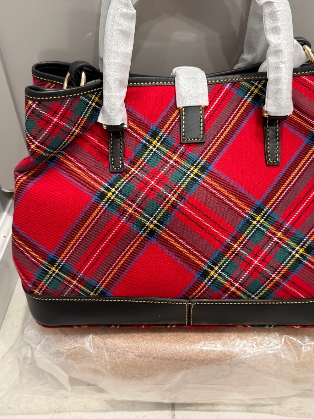 Plaid Red Tote Bag with Black Trim - Picture 2 of 3